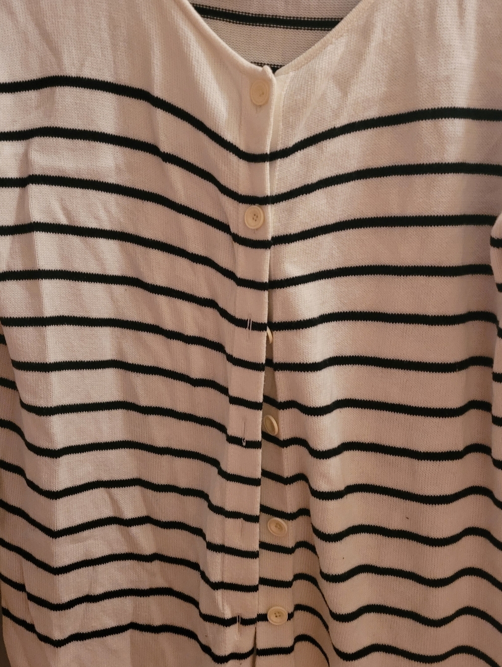 Cabi XS Turnabout Striped Button-Up Cardigan in White and Black - Picture 3 of 6